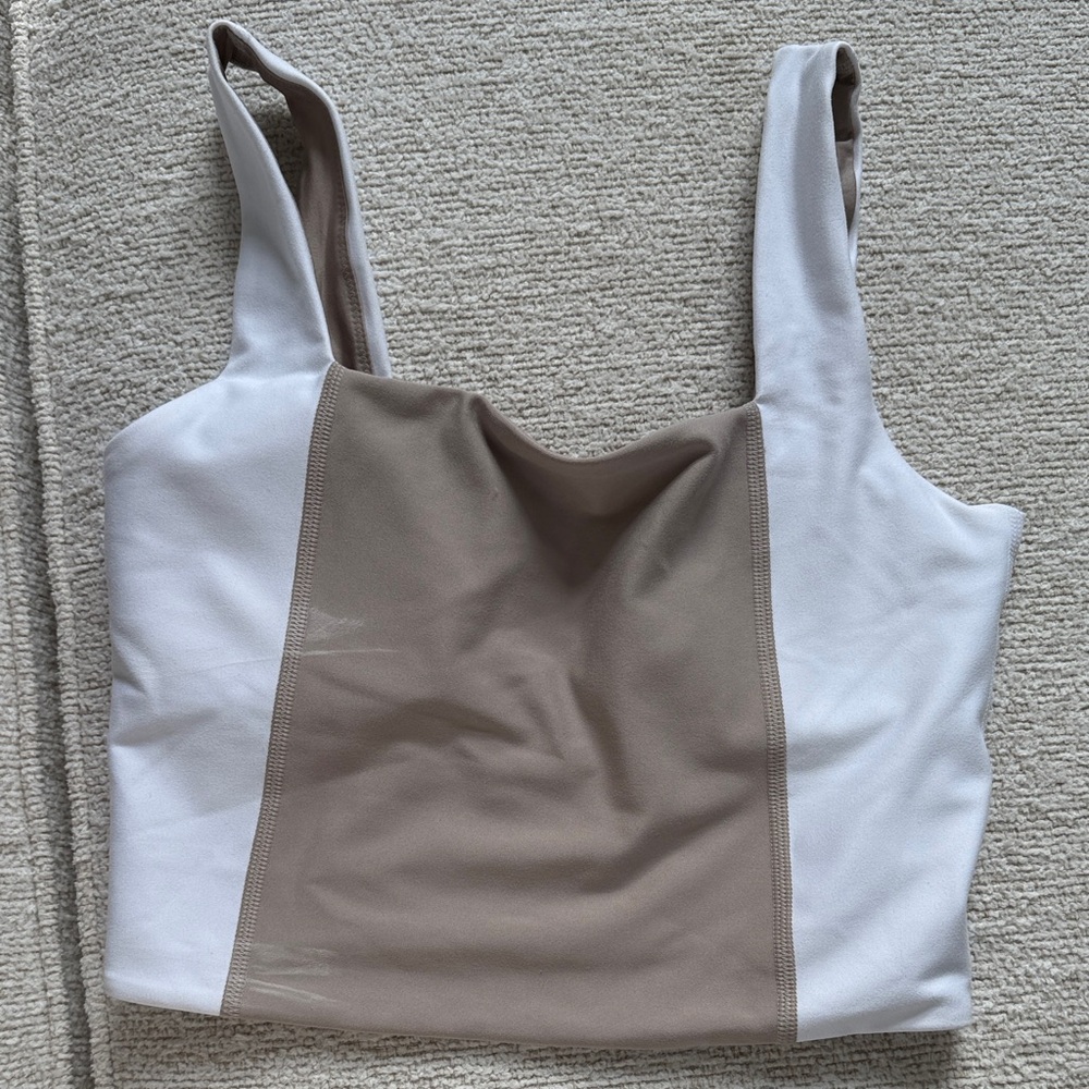 Women's White and Tan Tank Top SMALL